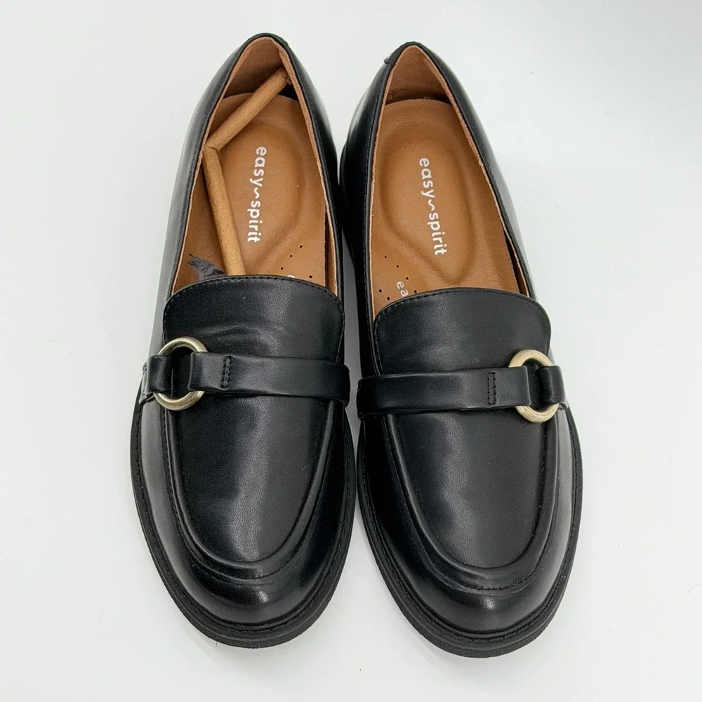 Easy Spirit Jeane Black Loafers Womens 7.5M Gold Ring Lug Sole New without box